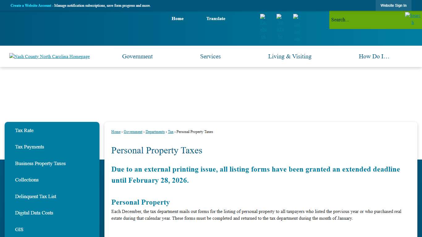Personal Property Taxes | Nash County, NC - Official Website